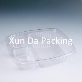Plastic food tray with three compartments